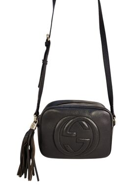 GENUINE GUCCI GG SOHO DISCO BLACK LEATHER TASSEL PURSE BAG